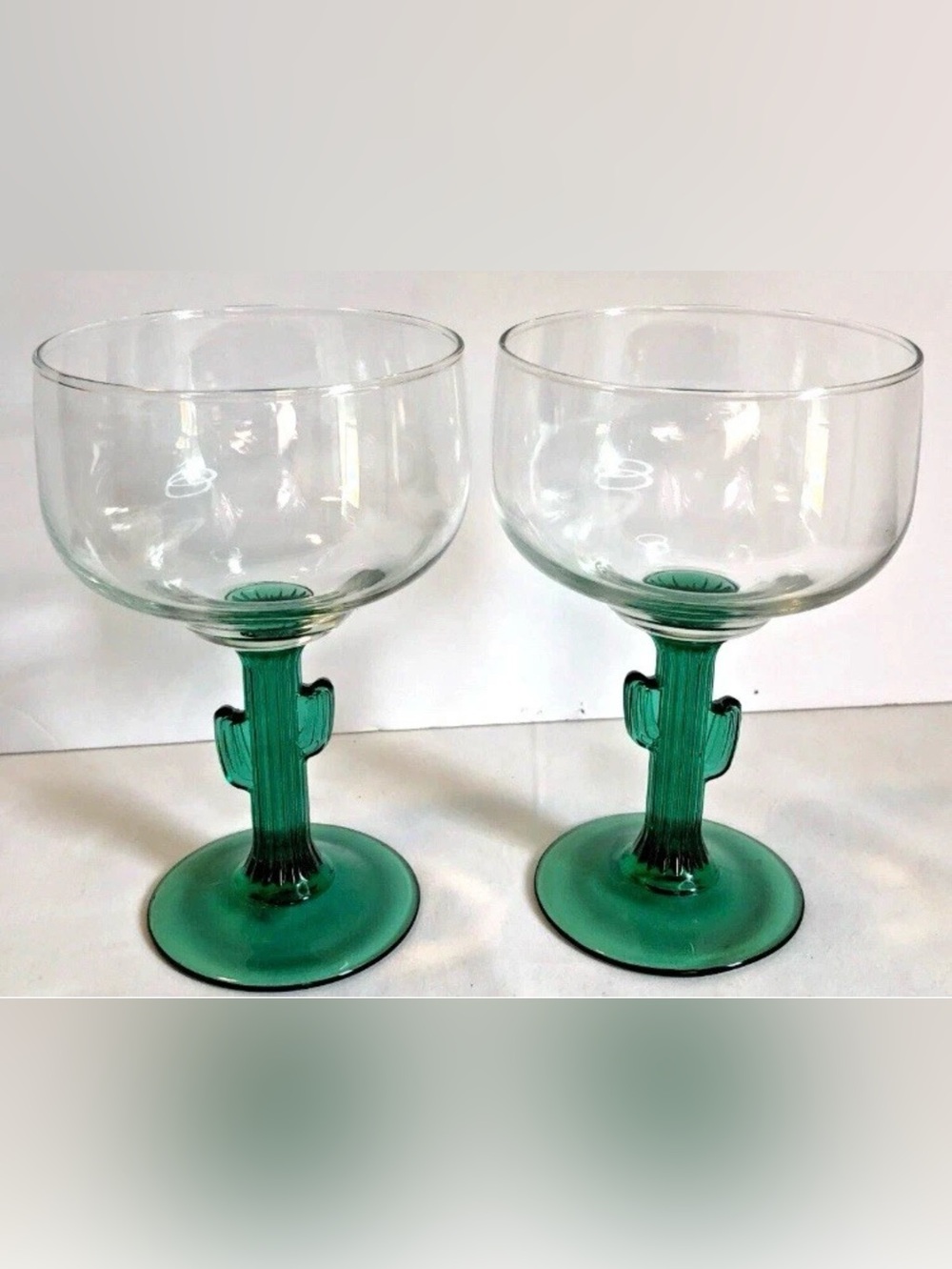 Set of 2 Cactus Stem Margarita Glasses in Green